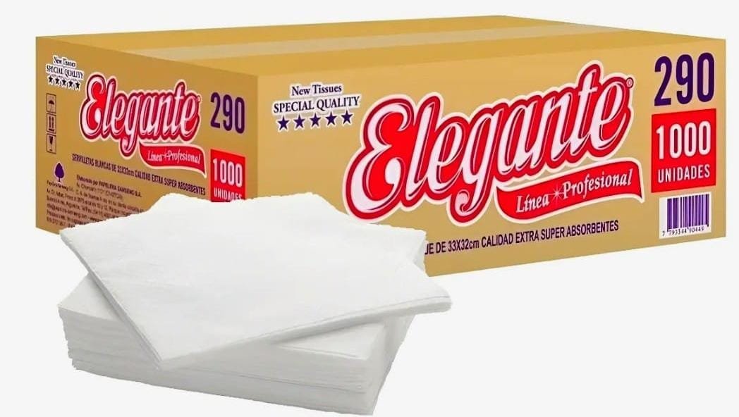 Servilleta blancas de papel tissue 32X32  líne prof. 290 elegente x 1.000u.