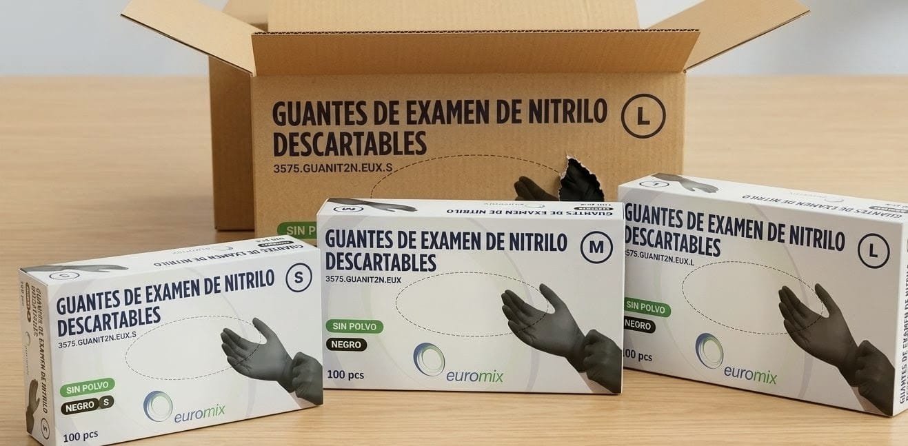 Caja de guantes nitrilo negro x 100u. TALLE  S