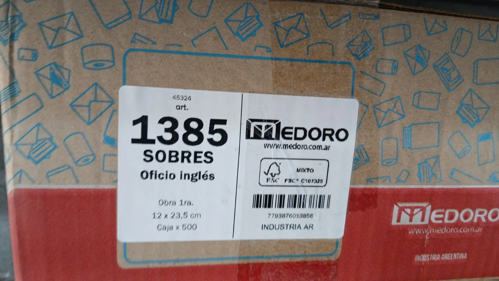 Caja de sobre Medoro Oficio Ingles 1385 (80gr.)  12x23,5cm x500 u.